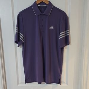 Adidas Men's Dark Purple Polo with Gray Stripes